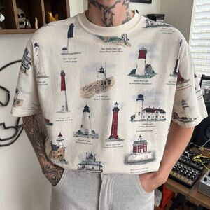 Vintage 90s Lighthouse AOP Graphic Tee by Arts Unlimited ~ Size Medium